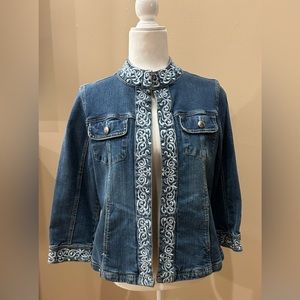 Live A Little Blue Jean Jacket with Embroidered Detail, Size S
